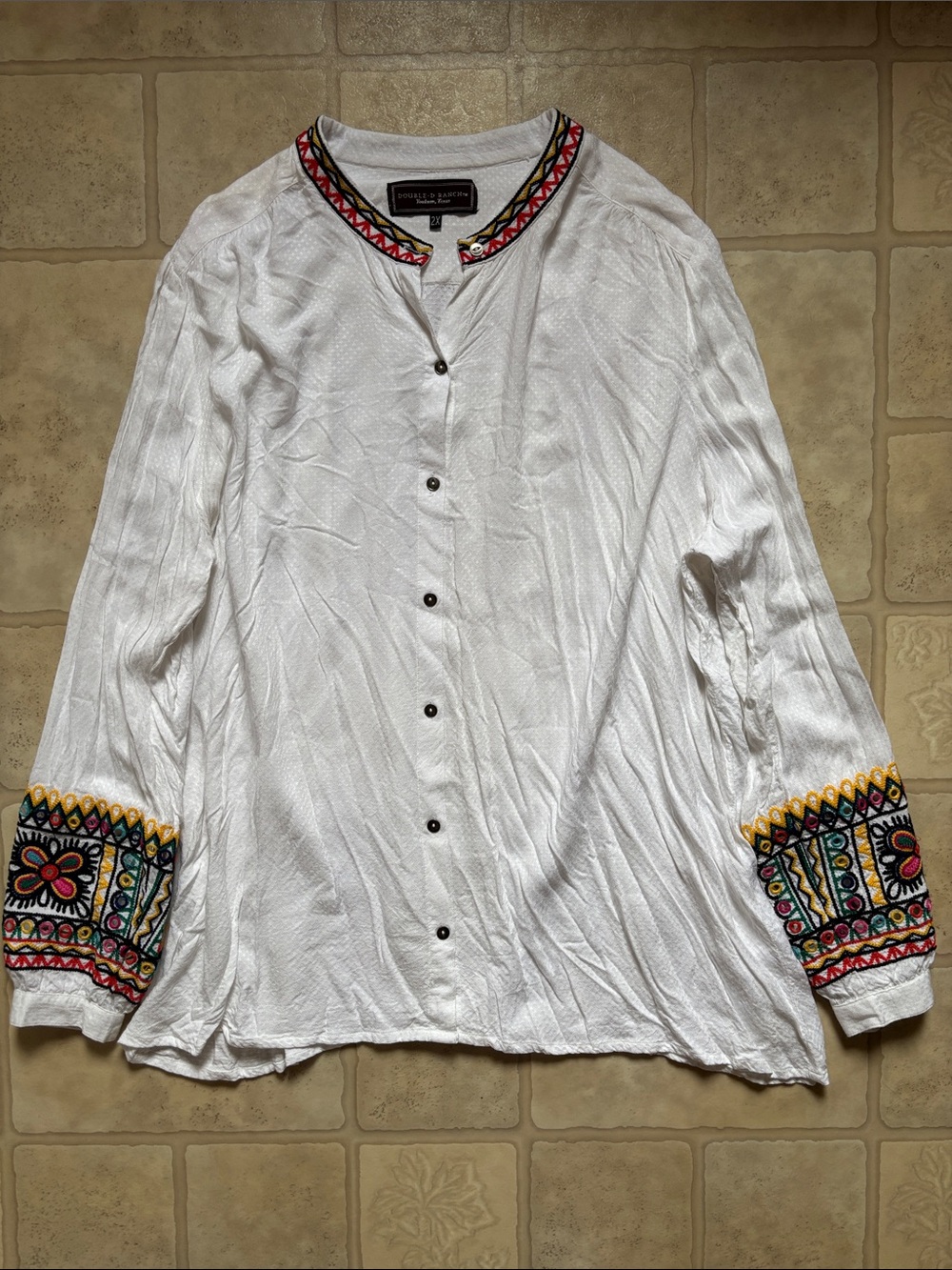 Double D Ranch DDR Western White Embroidered Top Long Sleeve Southwestern 2X